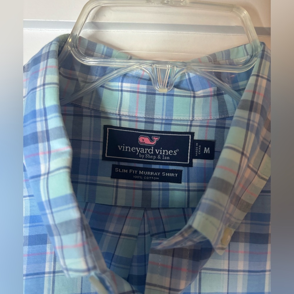Vineyard Vines Light Blue and Green Plaid Shirt size medium - Picture 4 of 4